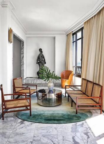 Contemporary handcrafted brass coffee table, Lune collection.