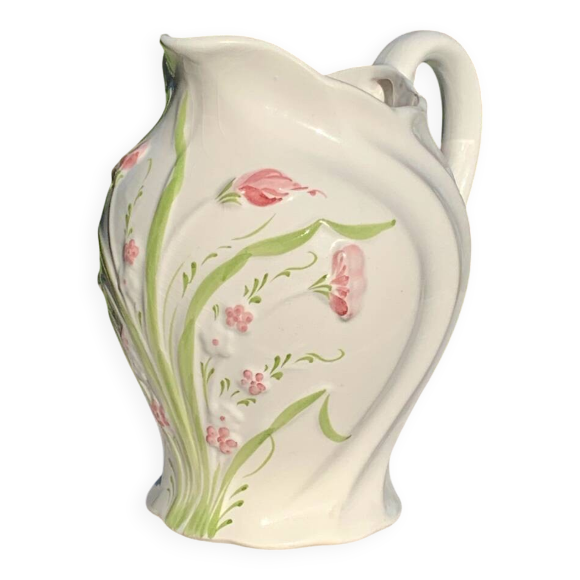 Vintage pink flower slip pitcher