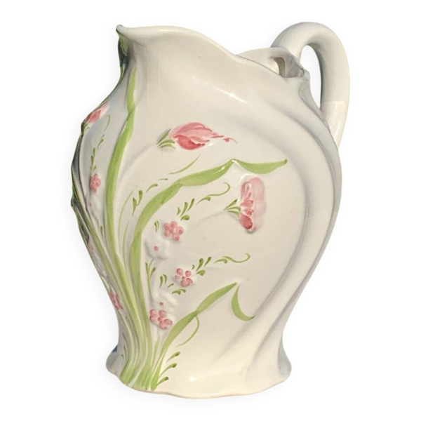 Pichet en barbotine fleurs roses vintage