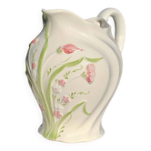 Pichet en barbotine fleurs roses vintage