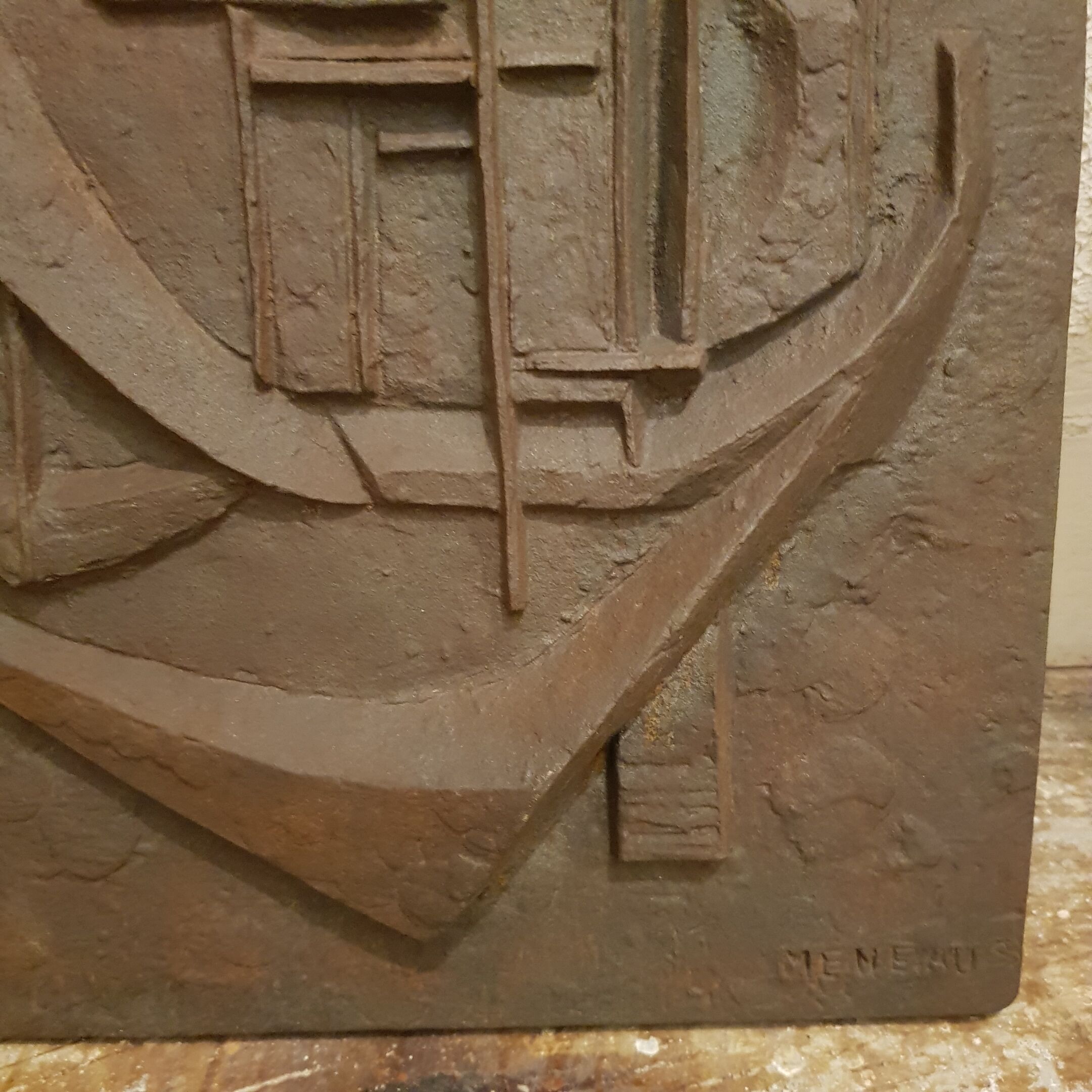 Plaque de cheminée fonte composition abstraite Meneaus