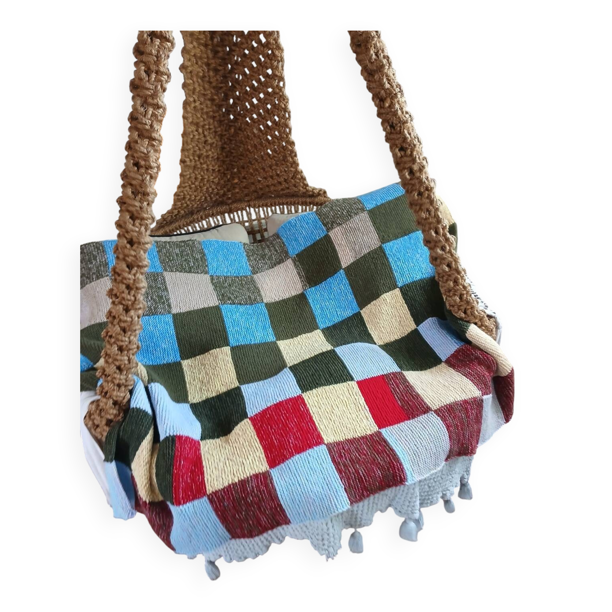 Plaid patchwork tricoté main