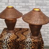 2 lamps of colonial type bamboo and wicker