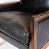 Armchair Made In Rosewood & Black Leather Cushions By Hans Olsen From 1960s