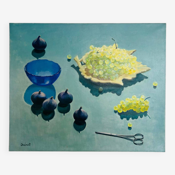 Large painting of white grapes and figs