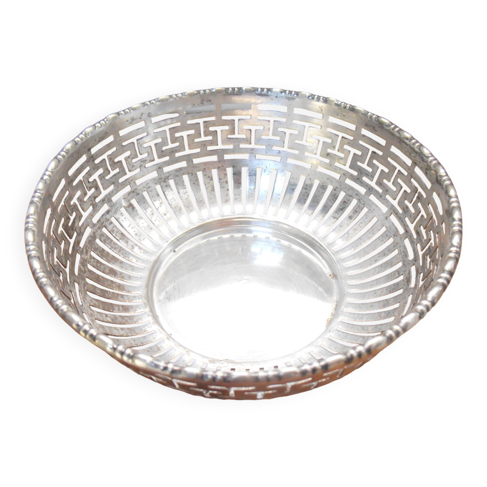 Old silver-look metal basket cup from the 1930s nickel silver