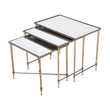 Set of Three Hollywood Regency Brass an Glass Nesting Tables Maison Jansen Style