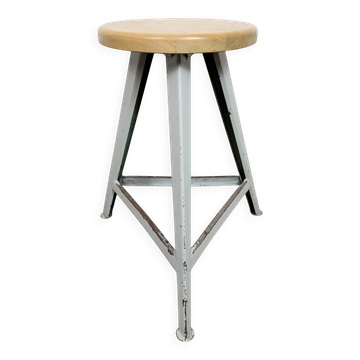 Tabouret d'atelier industriel gris, années 1960