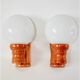Pair of globe wall lights in pine and opaline 1960
