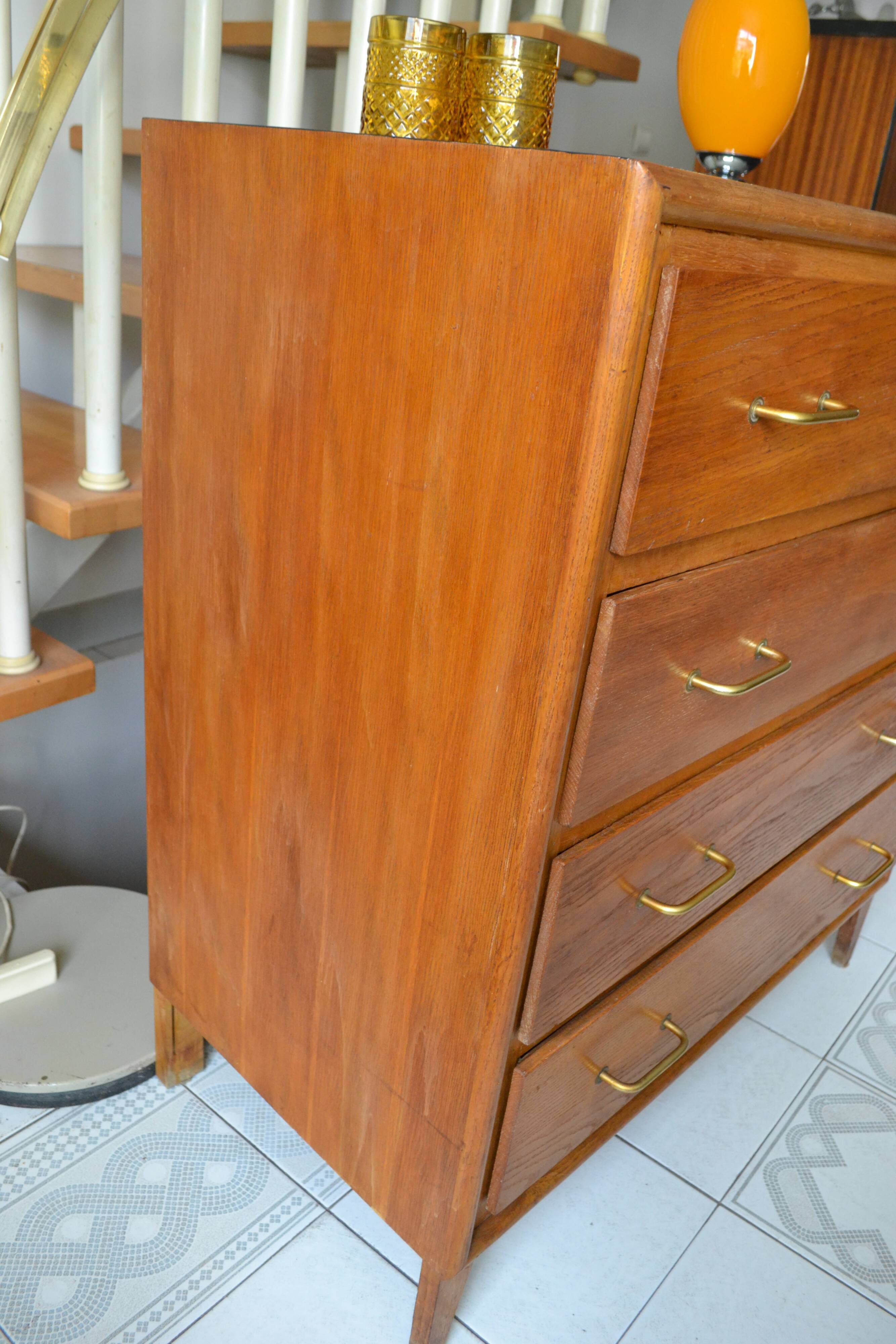 Chest of drawers 60s 4 drawers blond oak