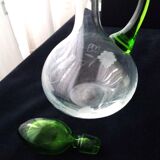 Blown glass wine carafe with engraved decoration