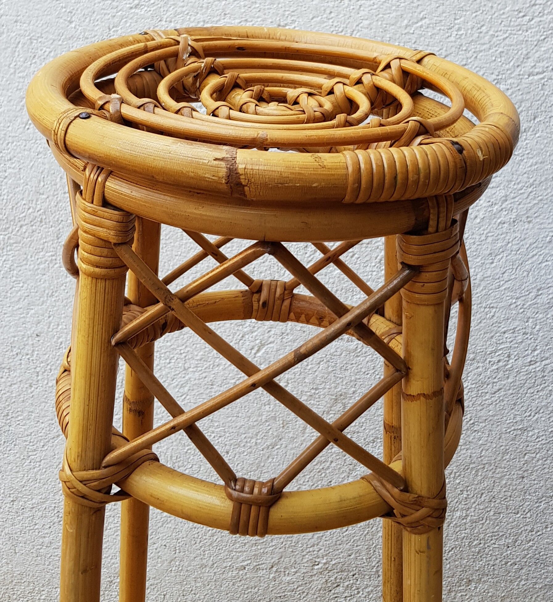 60's rattan stools pair