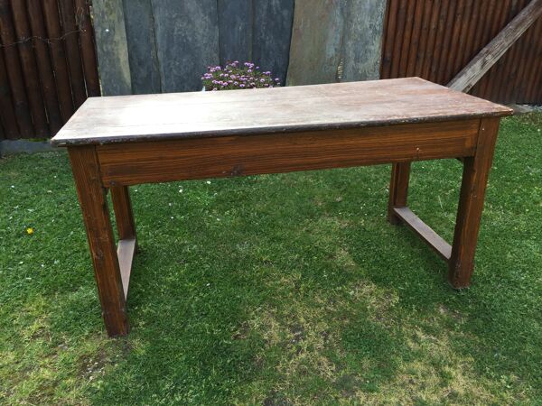 Table de ferme ancienne en chêne peinte faux bois peinture ancienne.