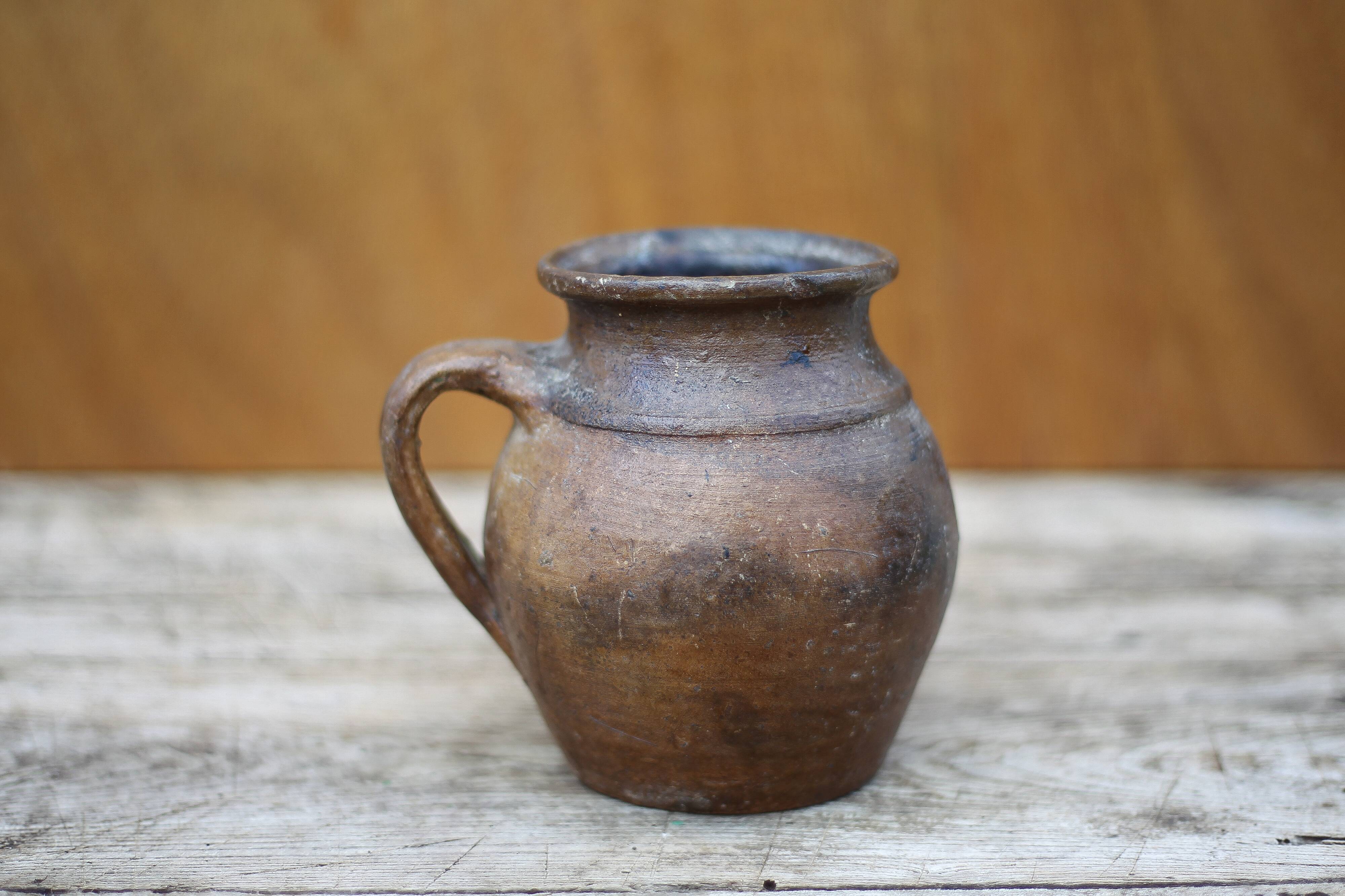 vintage handle pot, spoon pot, vintage pottery, kitchen, flower pot, interior decor