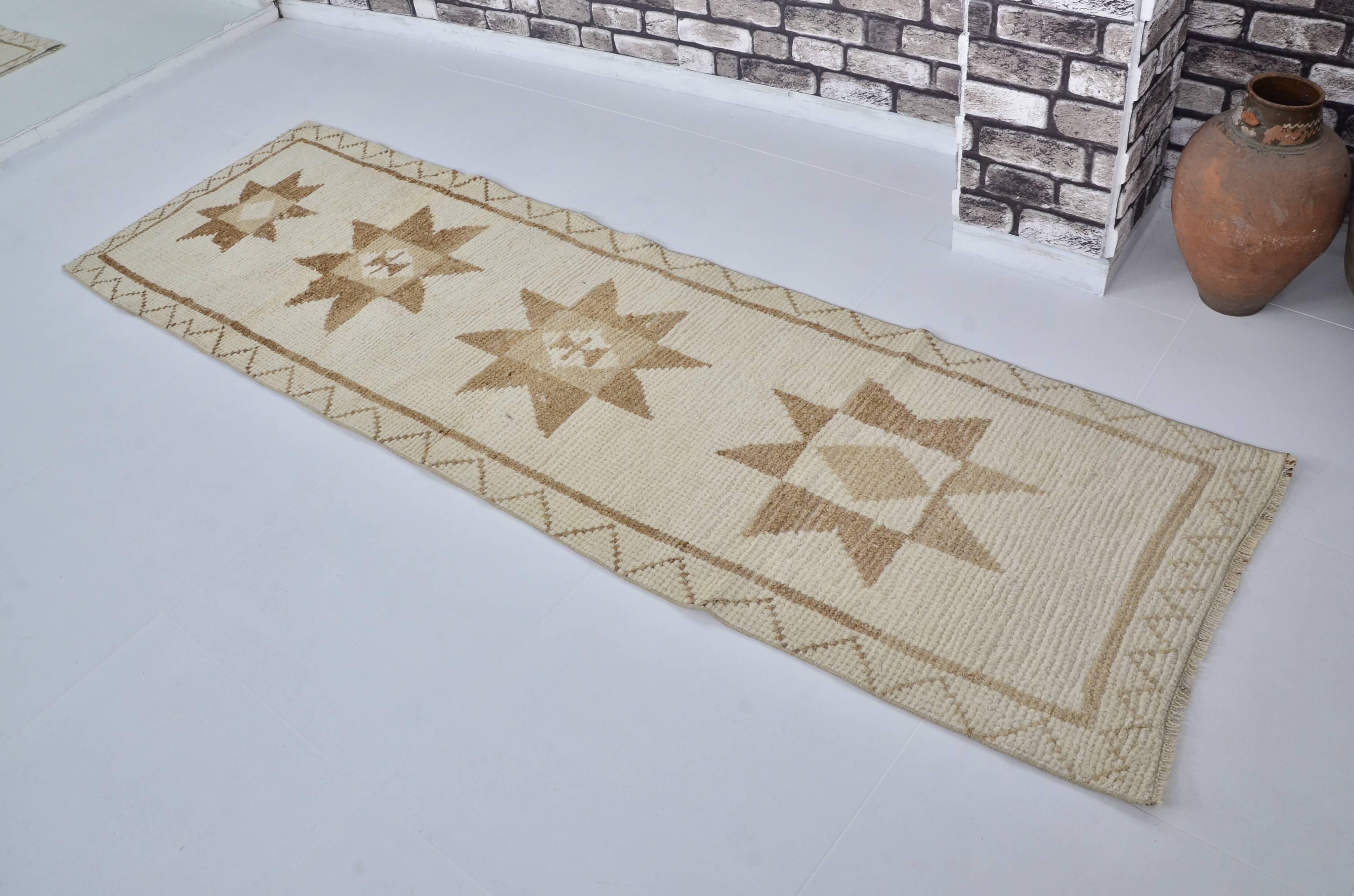 White And Brown Floral Runner Carpet sku 2069