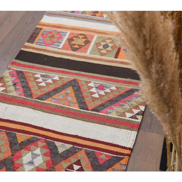 1970s Vintage Turkish Hand-Knotted Wool Cotton Orange Runner Rug 87x322