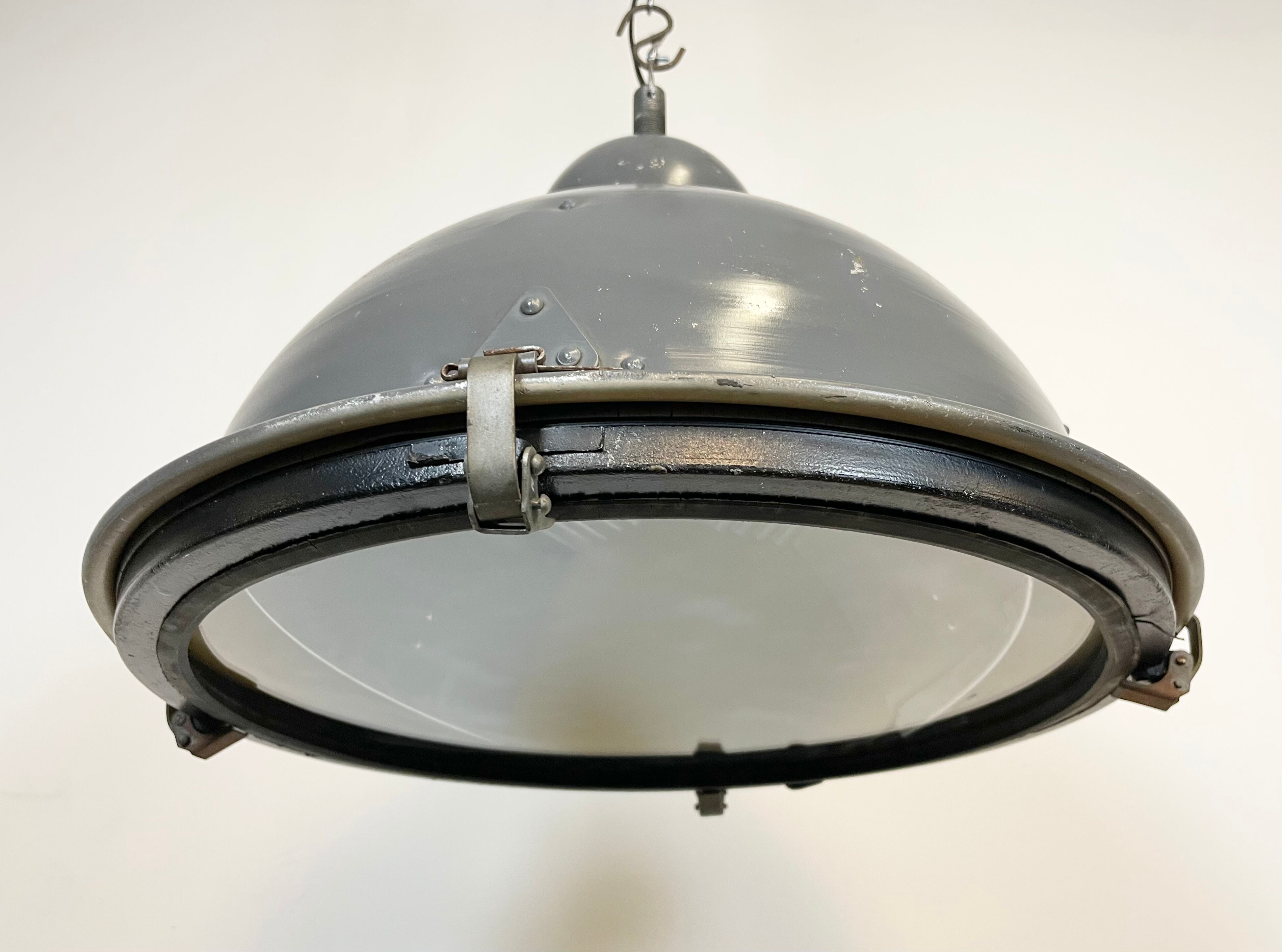 Grey Industrial Pendant Lamp with Clear Glass Cover, 1970s