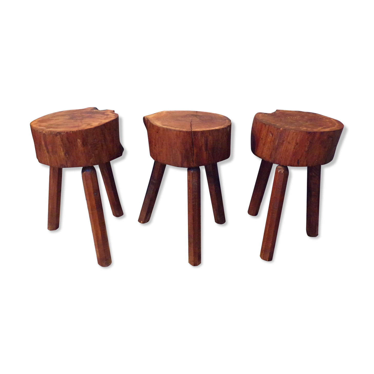 Trio of brutalist tripod stools