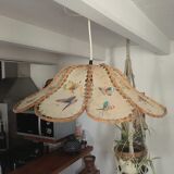 Suspension flower fabric and wood.