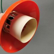 An orange pendant lamp made from hard-pressed ABS plastic. Denmark 1970s
