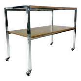 Table sur roulettes, plateau stratifié et pieds Eiffel métalliques, circa 1950