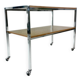 Table on wheels, laminate top and metal Eiffel legs, circa 1950