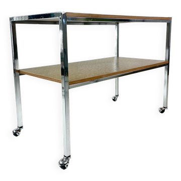 Table sur roulettes, plateau stratifié et pieds Eiffel métalliques, circa 1950