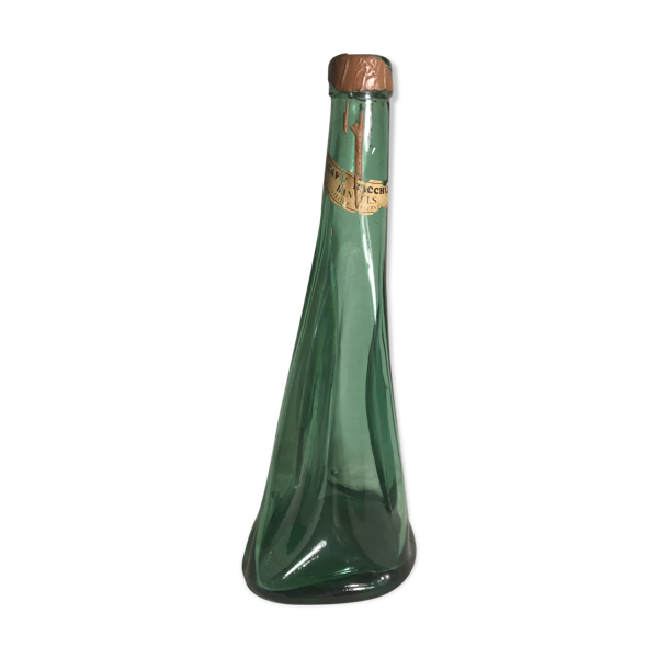 Ancienne bouteille verre moulé vert forme arrondie — Beyit
