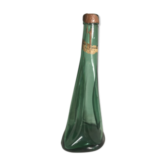 Ancienne bouteille verre moulé vert forme arrondie