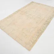 Vintage Peach & Green Turkish Rug, Handmade Neutral Rustic Carpet, 168x274