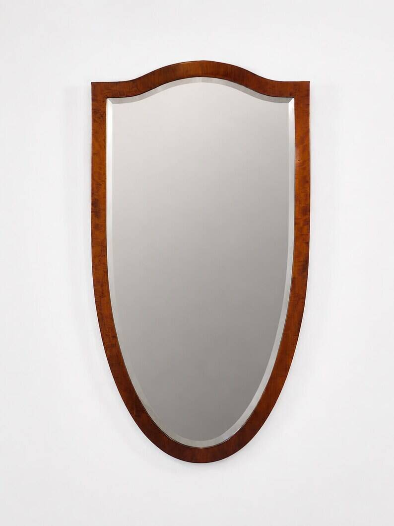 Early Biedermeier Large Antique Pearwood Shield Wall Mirror, Vienna, 1820s