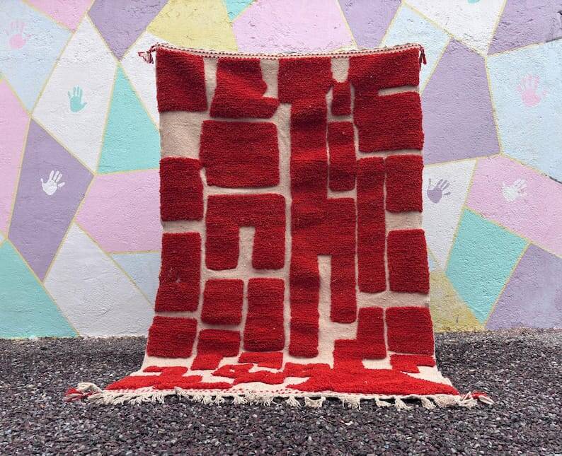 Handmade traditional pure wool rug, red, size 150 x 250 cm.