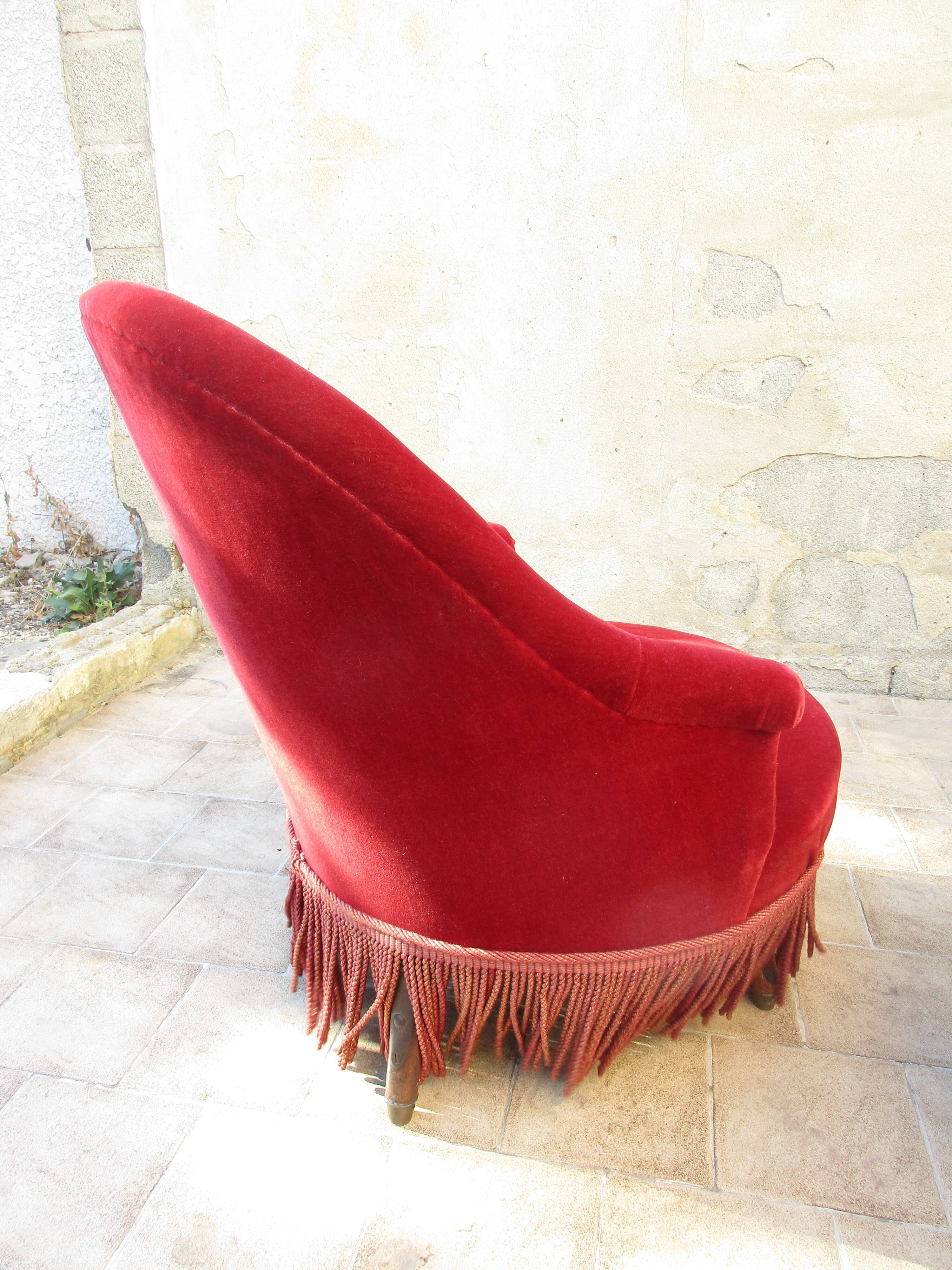 Pair of red velvet toad chairs