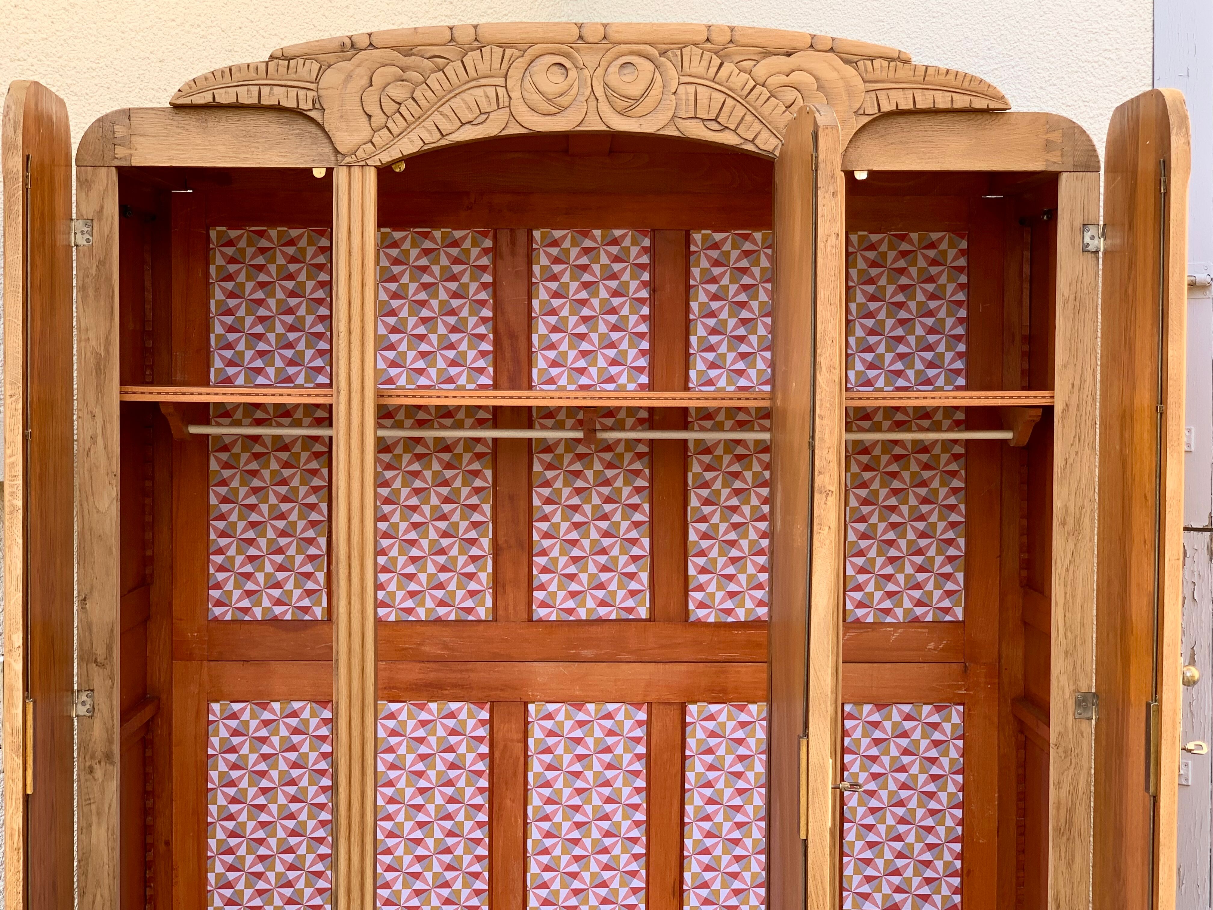 Armoire parisienne art déco chêne massif brut