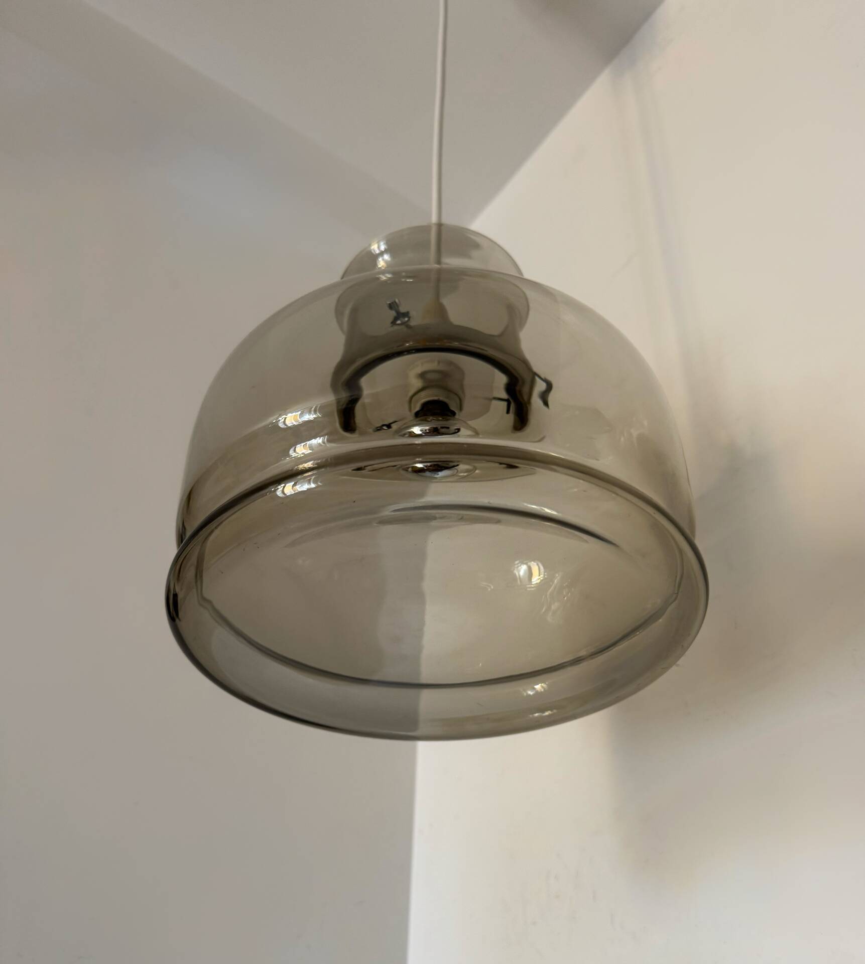 Smoked glass pendant light Space Age 1970s