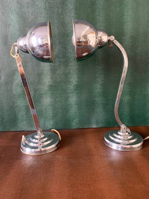 Old Art Deco desk lamp, in chrome metal-1950