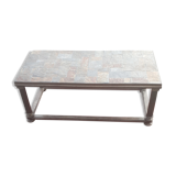 Table basse plateau carreau pierre nature pieds acier art deco