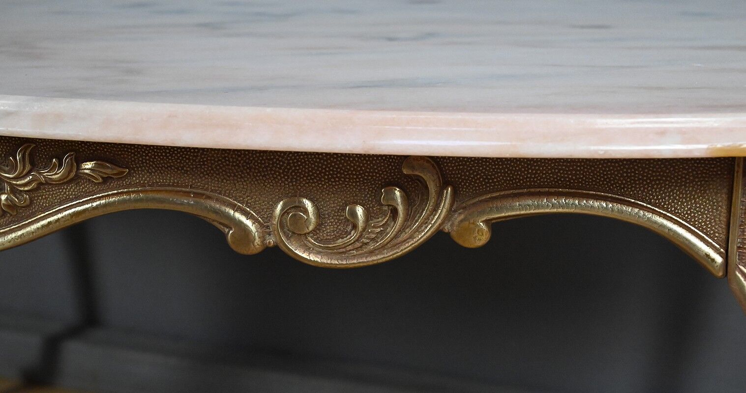 Marble and brass coffee table, Louis XV style – mid 20th century