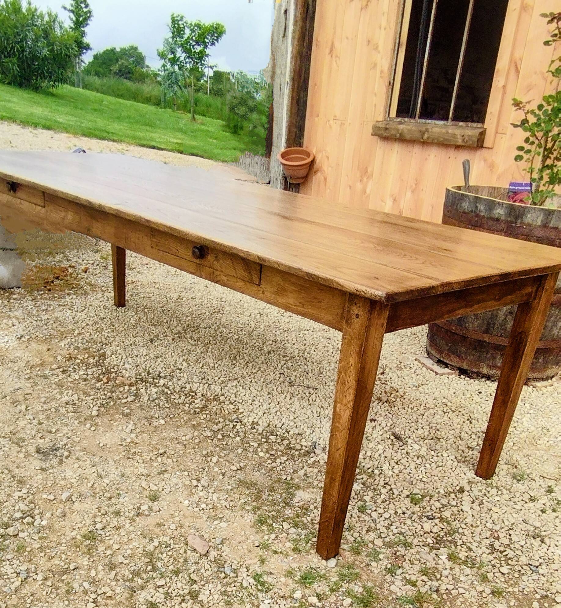 Large solid oak farmhouse table with two drawers 260 cm x 100 cm