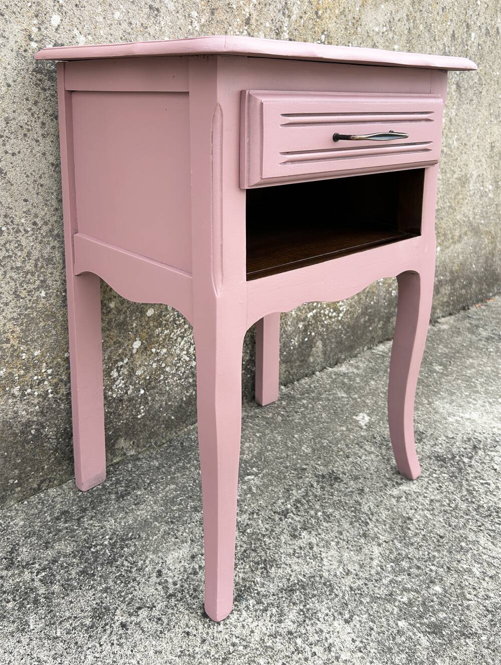 Vintage bedside table, romantic style, powder pink, 1960s.