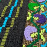 Floral handmade vintage rug, purple floral design with crochet border 145x174cm