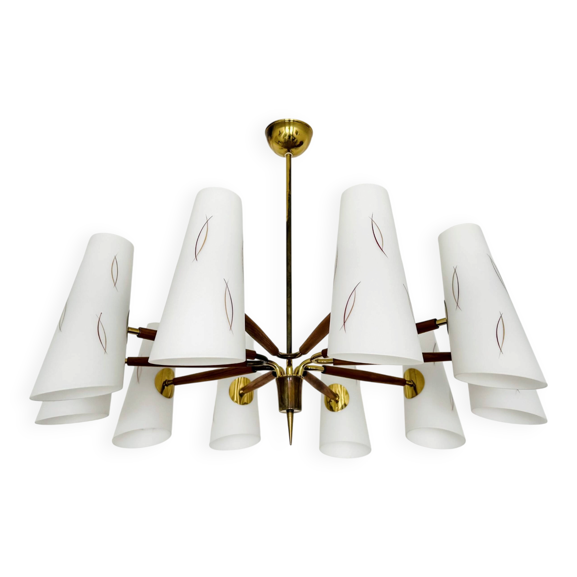 Grand lustre en laiton autrichien de style mid-century moderne par Rupert Nikoll