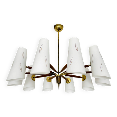 Grand lustre en laiton autrichien de style mid-century moderne par Rupert Nikoll
