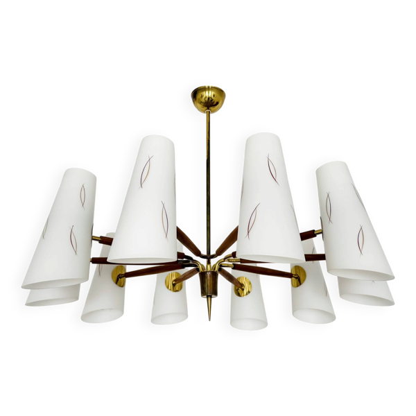 Grand lustre en laiton autrichien de style mid-century moderne par Rupert Nikoll — Beyit