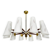 Grand lustre en laiton autrichien de style mid-century moderne par Rupert Nikoll