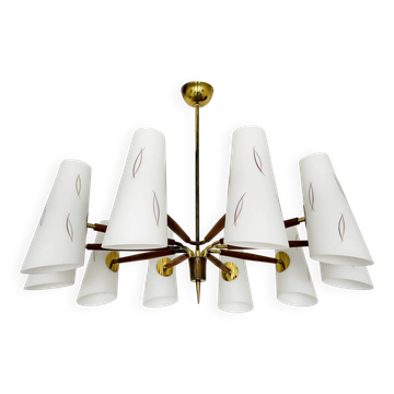 Large Austrian Mid-Century Modern Brass Chandelier by Rupert Nikoll