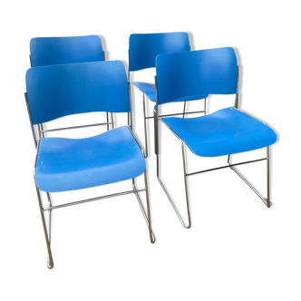 Lot de chaises bleues 40/4 par David Rowland - années 70 Danemark