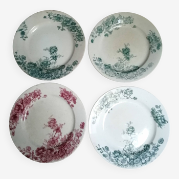 SET OF 4 PLATES WITH ANEMONES DECORATION BERTRAND BORDEAUX