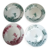 SET OF 4 PLATES WITH ANEMONES DECORATION BERTRAND BORDEAUX