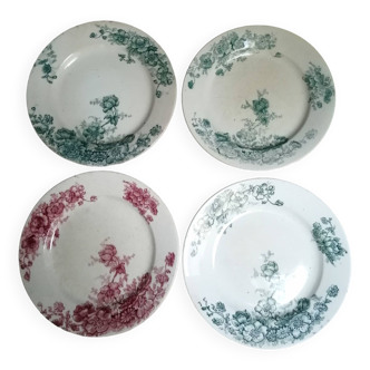 SET OF 4 PLATES WITH ANEMONES DECORATION BERTRAND BORDEAUX